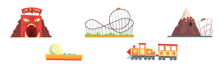 Amusement Park Attraction and Funfair Entertainment Vector Set © topvectors