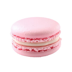 Delicate pink macaron with creamy filling on a white background