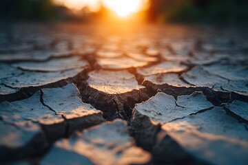 Obraz premium Close-up of Cracked Earth with Sunlit Background