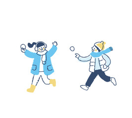 雪玉で遊んでいる男の子と女の子
