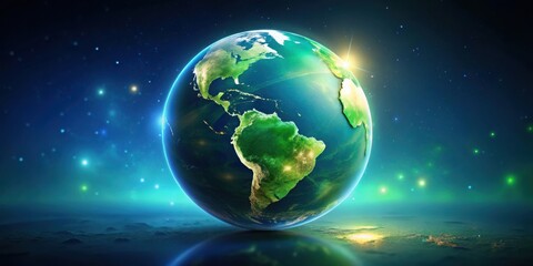 Obraz premium A Vibrant Earth Illuminated by a Distant Sun, With a Glow of Stars in the Background