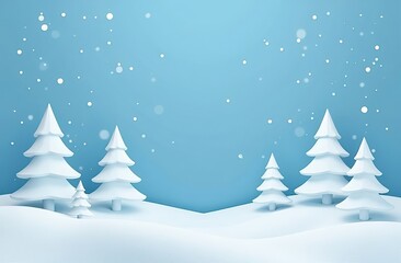 Minimal 3d White snowy Christmas trees composition pattern background of blue. 