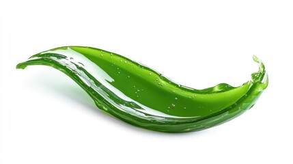A sleek green aloe vera gel smear in an organic curve on a bright white background