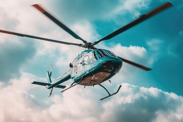 Fototapeta premium Helicopter Soaring High in the Expansive Azure Firmament