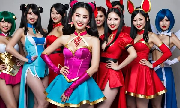 Cosplay gathering featuring characters in colorful outfits at a convention in 2023 celebrating fandom and creativity