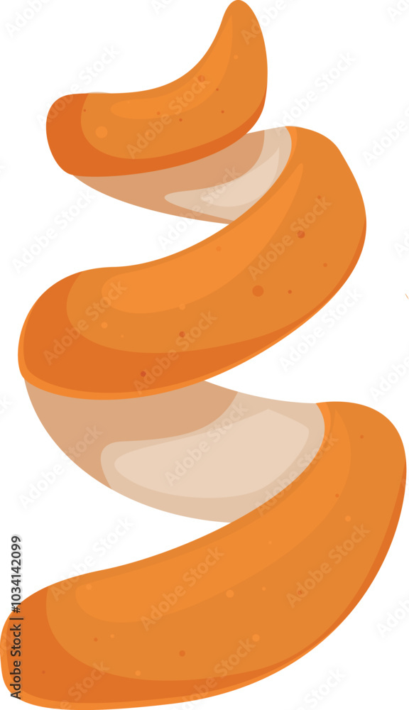 Poster single orange peel spirals through the air, its vibrant color and unique form creating a visually in