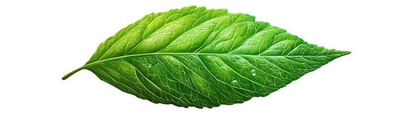 Single green leaf isolated on white background.