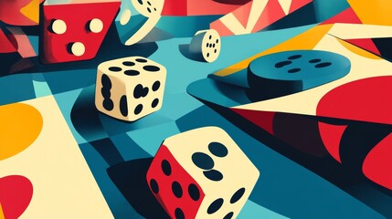 Abstracted Calderstyle illustrations highlighting casino elements with motion and balance