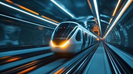 Fototapeta premium Futuristic Monorail in Neon-Lit Tunnel