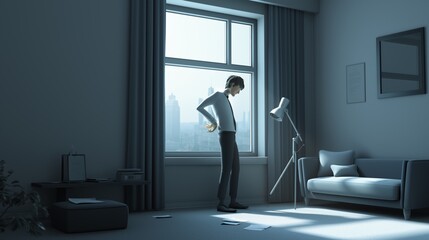 Fototapeta premium Cartoon Solitude by the Window