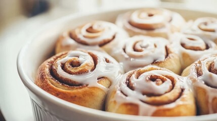 Cinnamon rolls with a thick layer of white frosting, perfectly sweet and sticky.