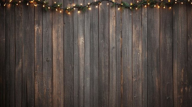 This dark brown wooden surface is beautifully decorated with garland lights and snowflakes, creating a cozy winter ambiance ideal for seasonal phone wallpapers