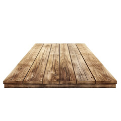 A wooden platform with weathered planks positioned against a light background, showcasing natural textures and tones for creative projects
