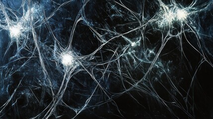 Interconnected Neurons in Abstract Form with Neural Networks Visualized on Dark Background