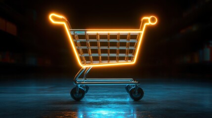 Neon Glowing Shopping Cart  3D Render  Online Shopping  E commerce  Digital Marketing  Pur