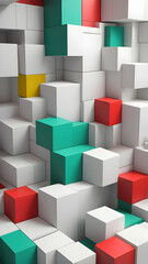 Obraz premium Geometric Cubical Background with red, green, yellow accents, Modern, Minimalist Design on White