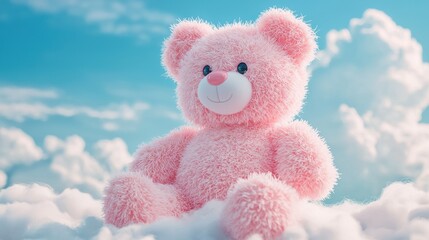 Fluffy Pink Teddy Bear Among Clouds
