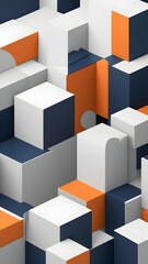 Geometric Cubical Background with orange, navy, grey accents, Modern, Minimalist Design on White