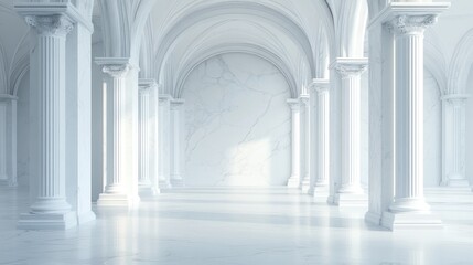 Elegant White Museum Interior with Arched Columns