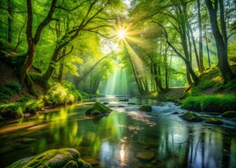 Serene Summer Path in Lush Forest by River - Double Exposure Photography