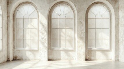 Obraz premium Elegant Empty Room with Arched Windows and Soft Light