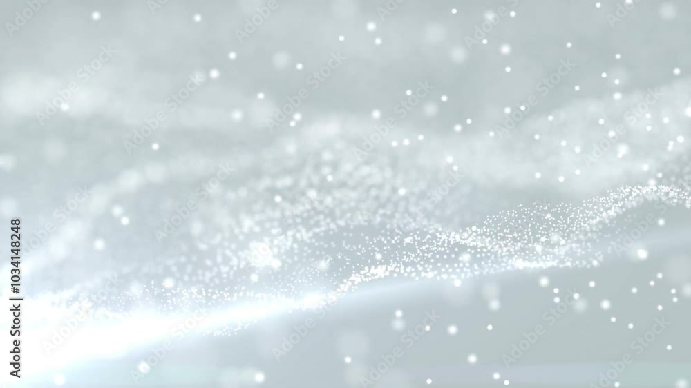 Wall mural abstract grey and white background with glowing particles and light waves.