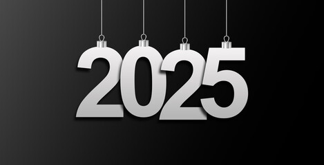 Happy new year 2025 square template with 3D hanging number. Greeting concept for 2025 new year celebration