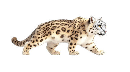 Naklejka premium Snow leopard in motion, white isolated background.