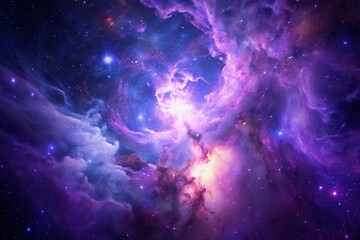 Fototapeta premium Purple gas nebulae in space and sparkling stars