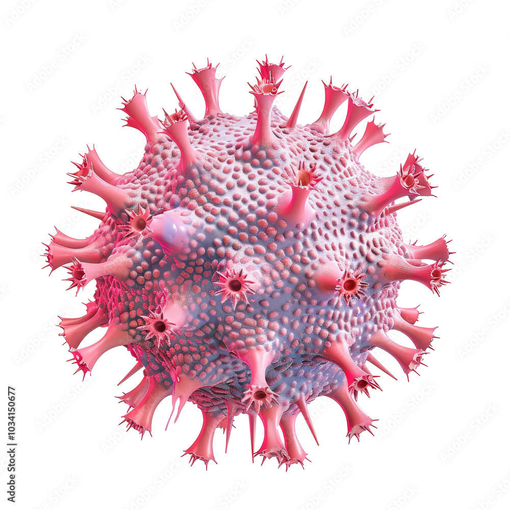Poster detailed rendering of a virus with prominent spikes, highlighting its structure and features on a tr