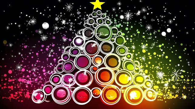 Chroma Pop Tree: A bold and eye-catching tree composed of overlapping circles in vivid rainbow shades. The circular design adds a modern twist to the classic Christmas tree concept. 