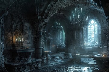 Dim lights from dungeons in a medieval castle