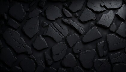 Black stone wall, showcasing its rough and textured surface