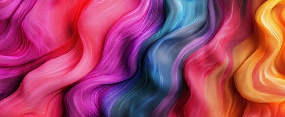 Vibrant abstract fabric texture with colorful waves and gradients for design. Generative AI