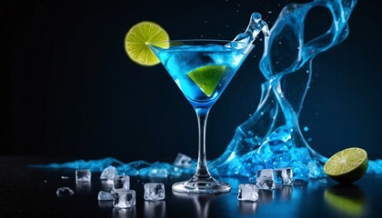 Blue Martini Cocktail with Splashing Liquid