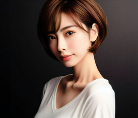 Naklejka premium 白いTシャツの美女