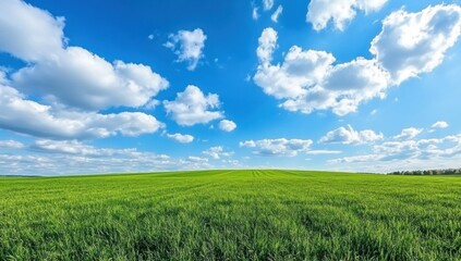 Green Field Under Blue Sky with Clouds