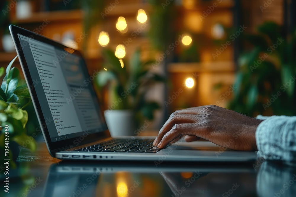 Aufkleber Programmer working late on laptop coding software at home office desk