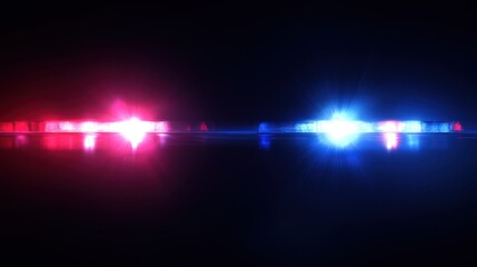 Blurred police lights flashing in red and blue on a dark night scene, creating a sense of action and intensity, perfect for law enforcement themes.