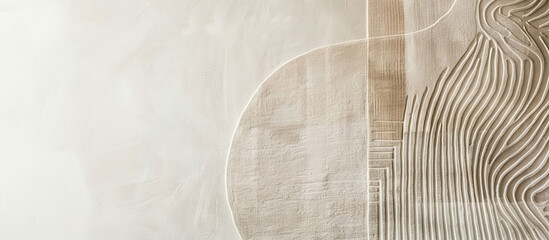 Beige wall with a pattern of lines and curves, white and brown colors, beige tone, minimalist abstract background