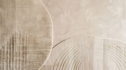 Beige wall with a pattern of lines and curves, white and brown colors, beige tone, minimalist abstract background