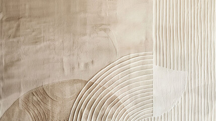 Beige wall with a pattern of lines and curves, white and brown colors, beige tone, minimalist abstract background