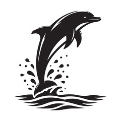 Dolphin jumping out of water silhouette vector  black colour white background