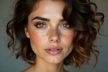 Obraz premium Young woman with short hair and smooth skin