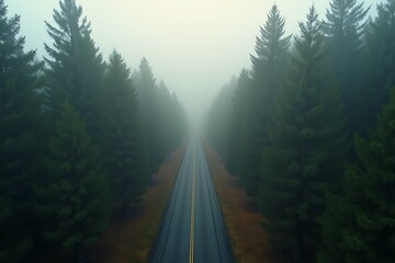Road in a misty forest