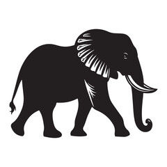 Elephant walking silhouette vector  black colour white background