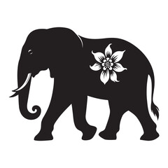 Elephant walking silhouette vector  black colour white background