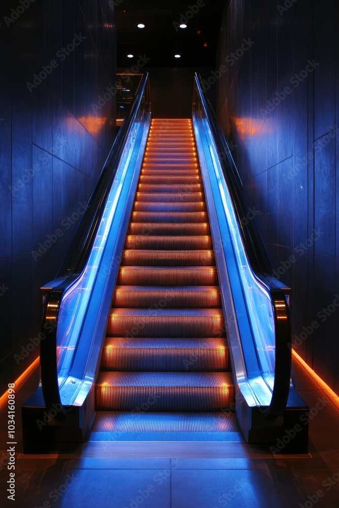 Poster Empty escalator is going up to a mysterious floor