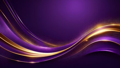Abstract purple background with golden waves, shining and sparkling.