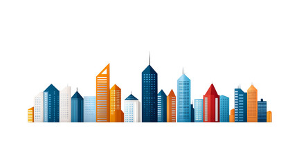 Obraz premium Stylized city skyline in vibrant colors, white isolated background.